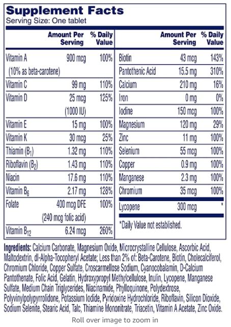 How many calories are in complete multivitamins - calories, carbs, nutrition