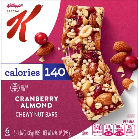 How many calories are in cranberry almond snack bar - calories, carbs, nutrition