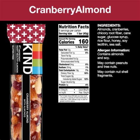 How many calories are in cranberry and almond fruit and nut bar - calories, carbs, nutrition