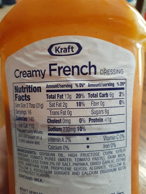 How many calories are in creamy french dressing (62353.0) - calories, carbs, nutrition