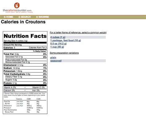 How many calories are in croutons - calories, carbs, nutrition