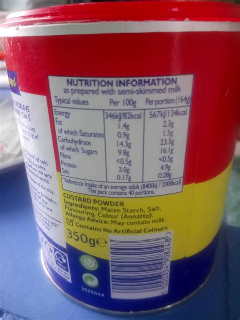 How many calories are in custard - calories, carbs, nutrition