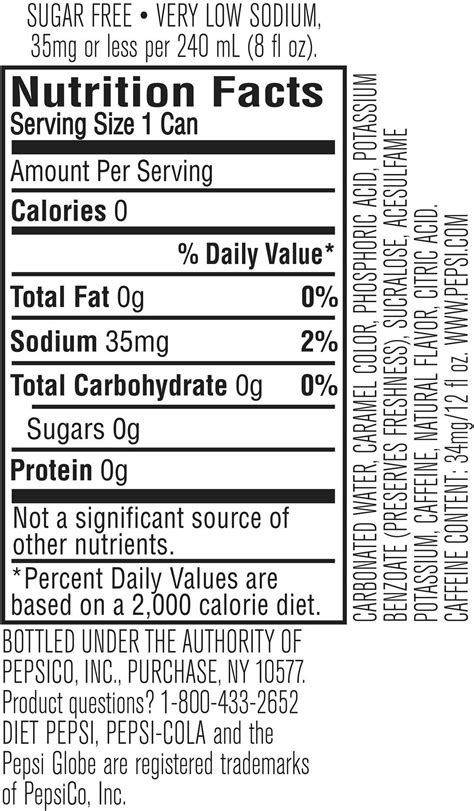 How many calories are in diet pepsi - calories, carbs, nutrition