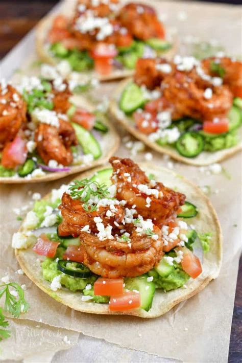 How many calories are in dos tostadas cumin shrimp - calories, carbs, nutrition