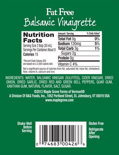 How many calories are in dressing vinaigrette balsamic stone ground 1 oz ladle - calories, carbs, nutrition