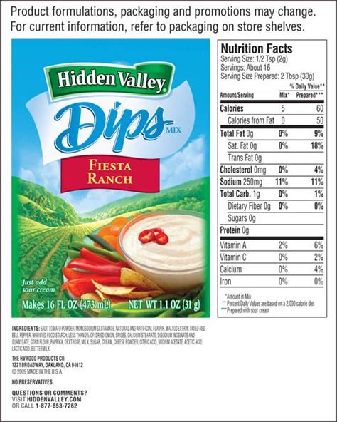 How many calories are in fiesta ranch dressing, vegetarian - calories, carbs, nutrition