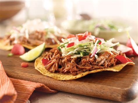 How many calories are in fiesta tostadas with shredded pork - calories, carbs, nutrition