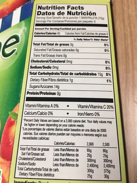 How many calories are in fruit bar - calories, carbs, nutrition