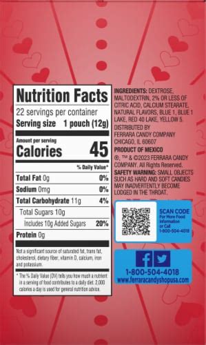 How many calories are in fun dip - calories, carbs, nutrition
