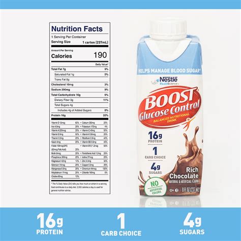 How many calories are in glucose control chocolate boost - calories, carbs, nutrition