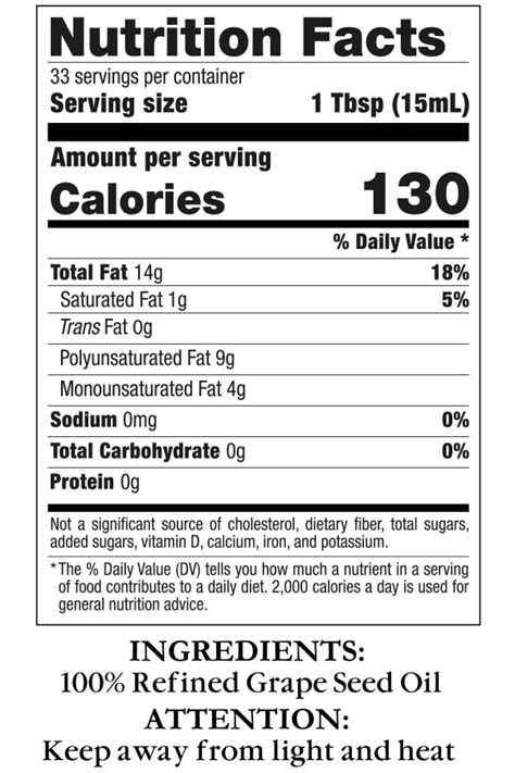 How many calories are in grapeseed oil - calories, carbs, nutrition