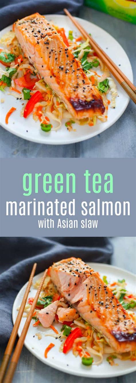 How many calories are in green tea poached salmon wih asian slaw - calories, carbs, nutrition