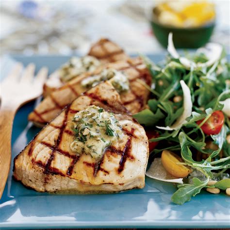 How many calories are in grilled swordfish steaks with basil-caper butter - calories, carbs, nutrition