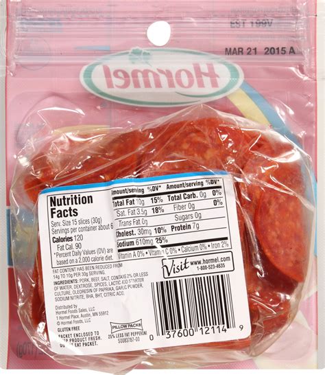 How many calories are in hormel pepperoni - calories, carbs, nutrition