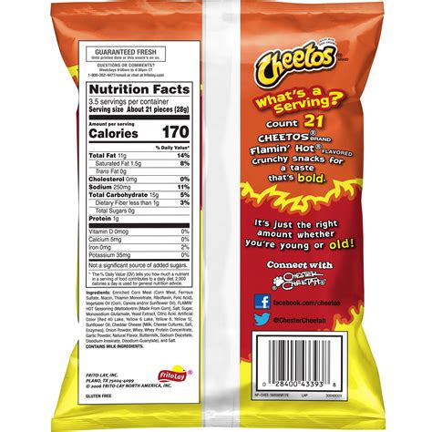 How many calories are in hot cheetos - calories, carbs, nutrition