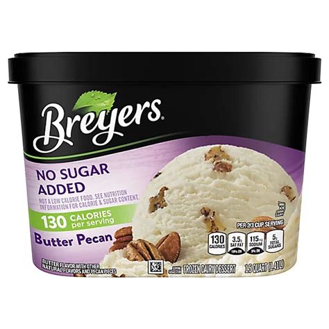 How many calories are in ice creams, breyers, no sugar added, butter pecan - calories, carbs, nutrition