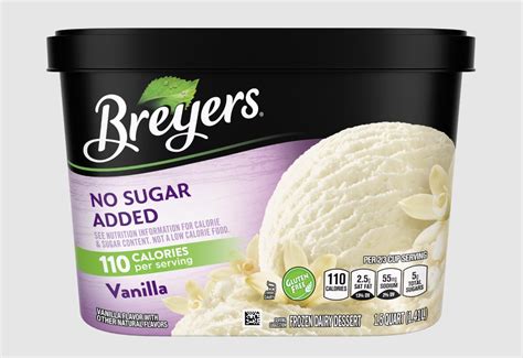 How many calories are in ice creams, breyers, no sugar added, vanilla - calories, carbs, nutrition