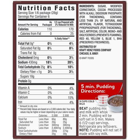 How many calories are in instant chocolate pudding - calories, carbs, nutrition