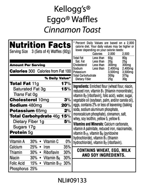 How many calories are in kellogg's, eggo, waffles, cinnamon toast - calories, carbs, nutrition