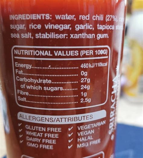 How many calories are in ketchup sriracha 1 tbsp - calories, carbs, nutrition