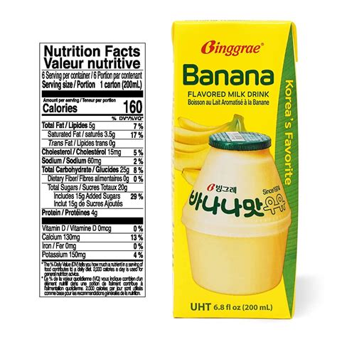 How many calories are in korean banana milk - calories, carbs, nutrition