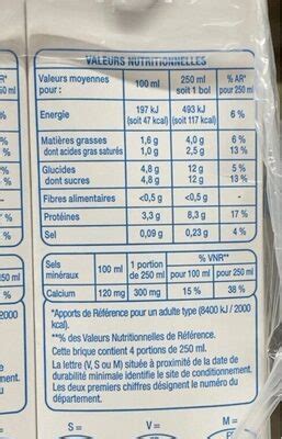 How many calories are in lait demi-ecreme - calories, carbs, nutrition