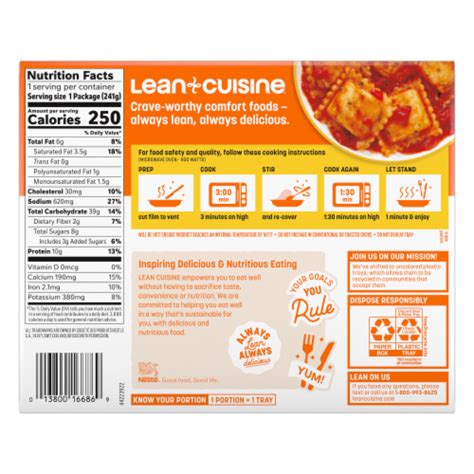 How many calories are in lean cafe cheese ravioli - calories, carbs, nutrition