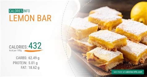 How many calories are in lemon bar - calories, carbs, nutrition