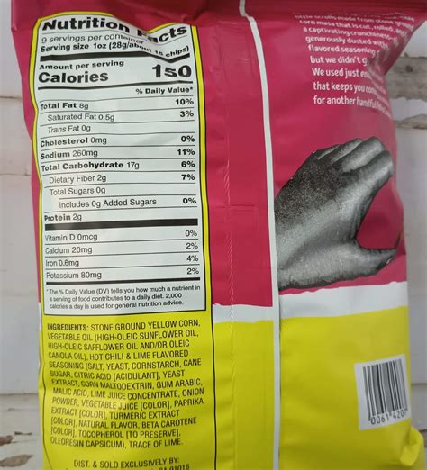 How many calories are in lime chips - calories, carbs, nutrition