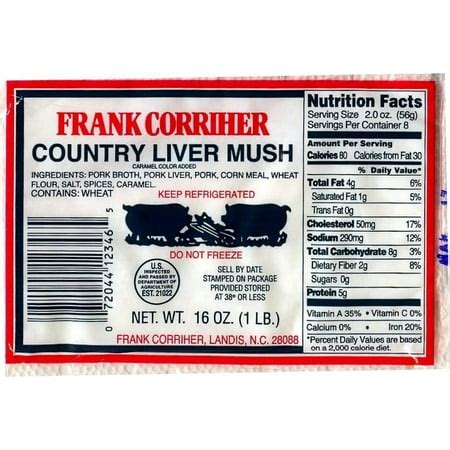 How many calories are in livermush - calories, carbs, nutrition
