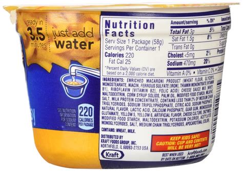 How many calories are in mac and cheese cup - calories, carbs, nutrition