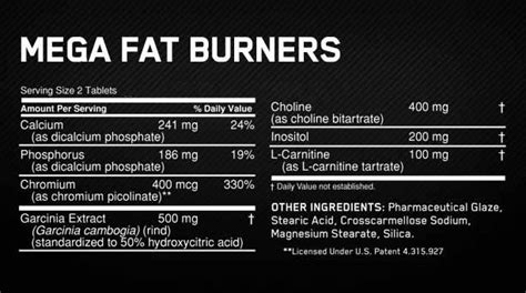 How many calories are in mega fat burners - calories, carbs, nutrition