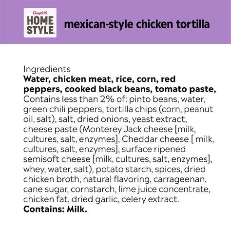 How many calories are in mexican style chicken tortilla - calories, carbs, nutrition