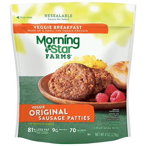 How many calories are in morningstar farms breakfast sausage patties, frozen, unprepared - calories, carbs, nutrition