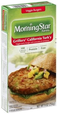 How many calories are in morningstar farms california turk'y burger, frozen, unprepared - calories, carbs, nutrition