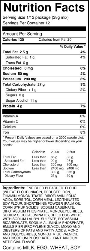 How many calories are in muffin mix low fat corn #10 scoop - calories, carbs, nutrition