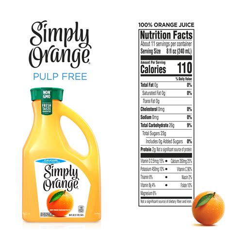 How many calories are in no pulp - calories, carbs, nutrition