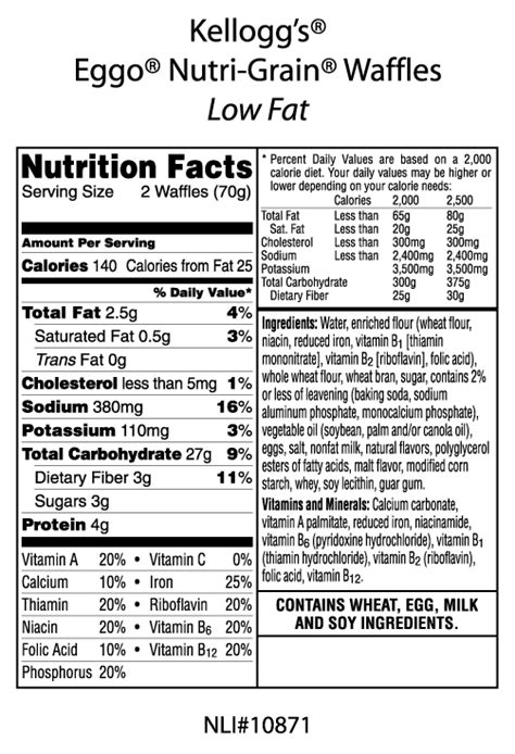 How many calories are in nutri-grain low-fat waffles - calories, carbs, nutrition