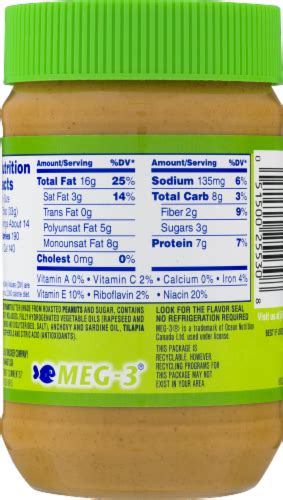 How many calories are in omega 3 creamy peanut butter - calories, carbs, nutrition