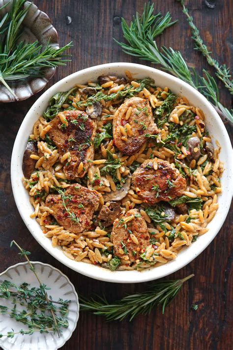 How many calories are in orange pork medallions, orzo salad, roasted zucchini garlic - calories, carbs, nutrition