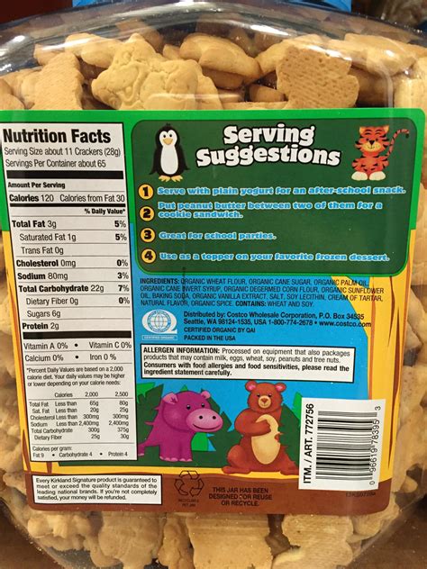 How many calories are in organic animal crackers - calories, carbs, nutrition