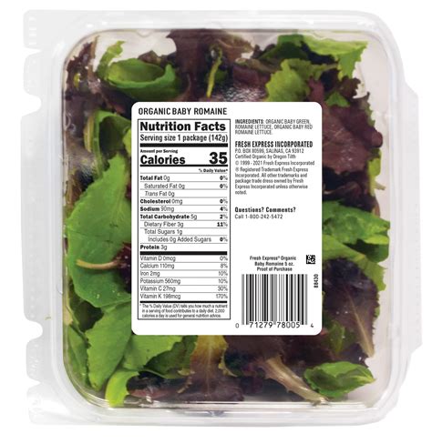 How many calories are in organic baby romaine - calories, carbs, nutrition