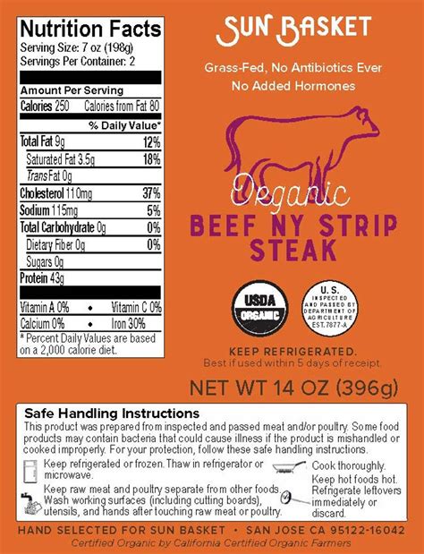 How many calories are in organic grass fed strip steak - calories, carbs, nutrition