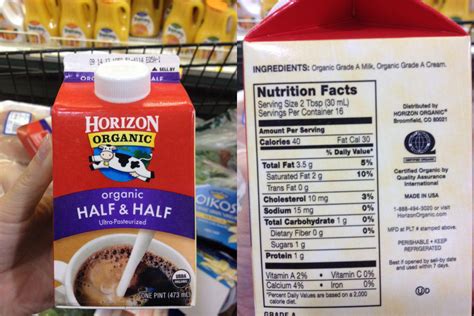 How many calories are in organic half and half - calories, carbs, nutrition