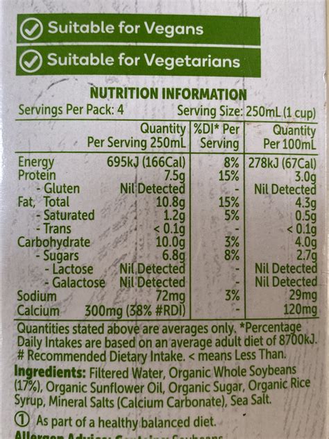 How many calories are in organic soy milk plain - calories, carbs, nutrition