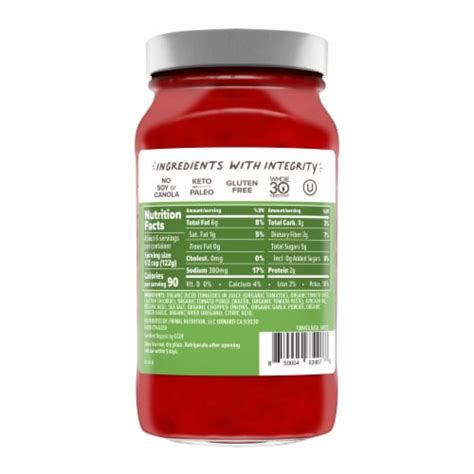 How many calories are in organic tomato basil marinara - calories, carbs, nutrition