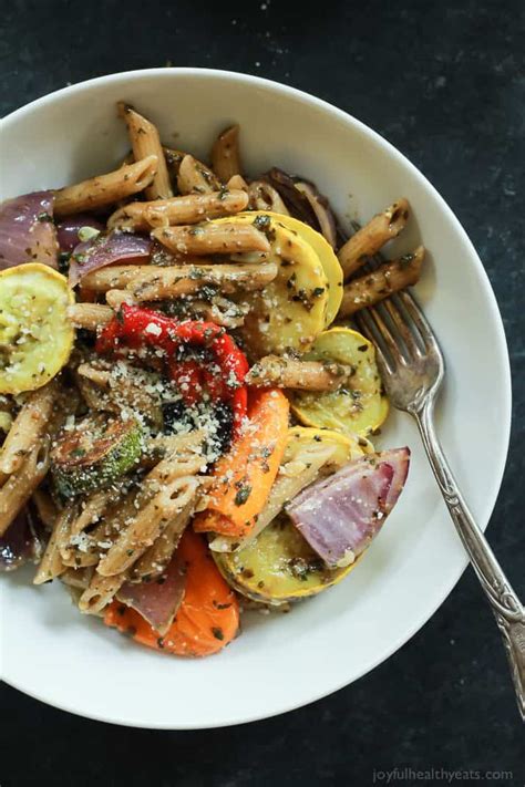 How many calories are in pasta with roasted vegetables and basil - calories, carbs, nutrition