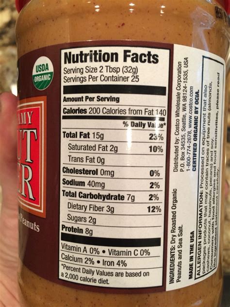 How many calories are in peanut butter organic 1 tbsp - calories, carbs, nutrition