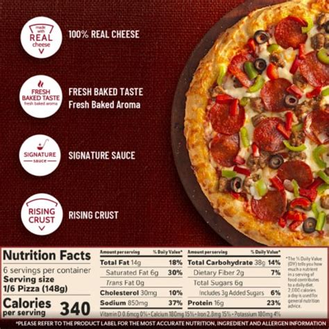 How many calories are in pizza - supreme rising crust, - calories, carbs, nutrition