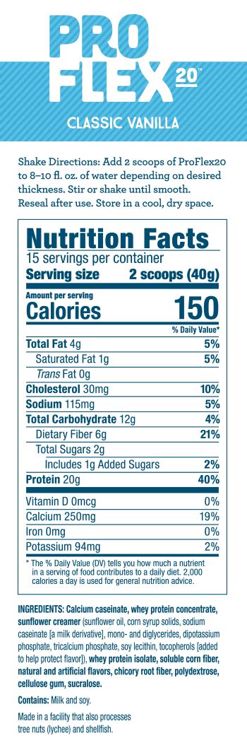 How many calories are in proflex 20 shake - calories, carbs, nutrition